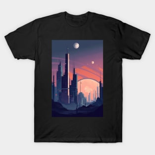 Futuristic City Skyline Art Print | Abstract Geometric Digital Design T-Shirt